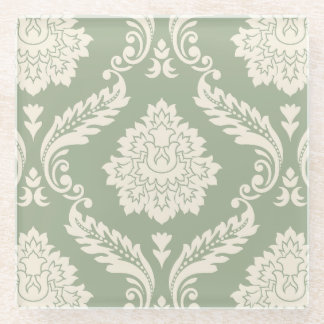 Rococo Damask Lg Pattern Cream on Green Glazen Onderzetter
