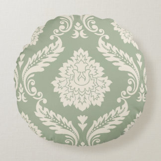 Rococo Damask Lg Pattern Cream on Green Rond Kussen