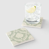 Rococo Damask Lg Pattern Cream on Green Stenen Onderzetter (Zijkant)