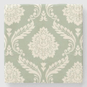 Rococo Damask Lg Pattern Cream on Green Stenen Onderzetter (Voorkant)