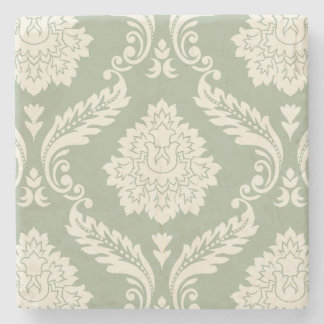 Rococo Damask Lg Pattern Cream on Green Stenen Onderzetter