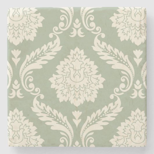 Rococo Damask Lg Pattern Cream on Green Stenen Onderzetter (Voorkant)