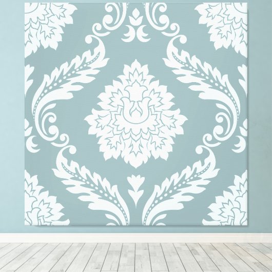 Rococo Damask Lg Pattern Duck Egg Blue+Teal Canvas Afdruk (Insitu (Houten vloer))