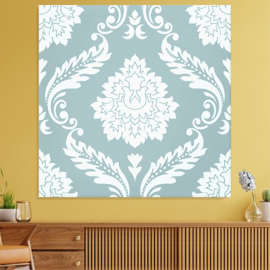 Rococo Damask Lg Pattern Duck Egg Blue+Teal Canvas Afdruk (Insitu (Woonkamer))