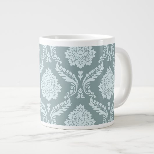Rococo Damask Lg Pattern Duck Egg Blue+Teal Grote Koffiekop (Voorkant rechts)