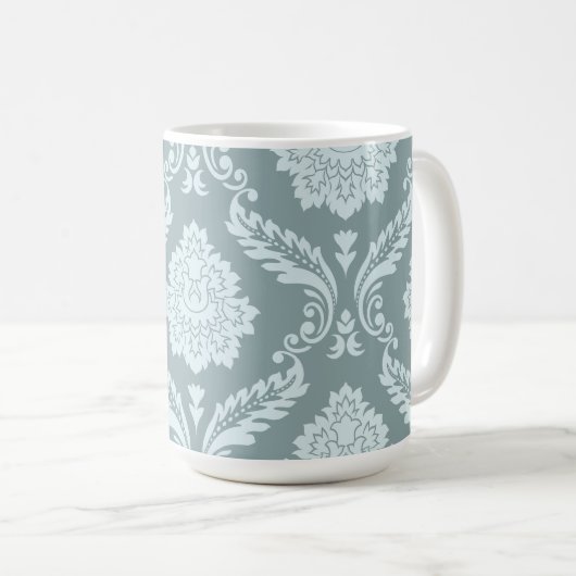 Rococo Damask Lg Pattern Duck Egg Blue+Teal Koffiemok (Voorkant rechts)