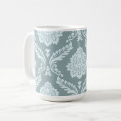 Rococo Damask Lg Pattern Duck Egg Blue+Teal Koffiemok (Voorkant links)