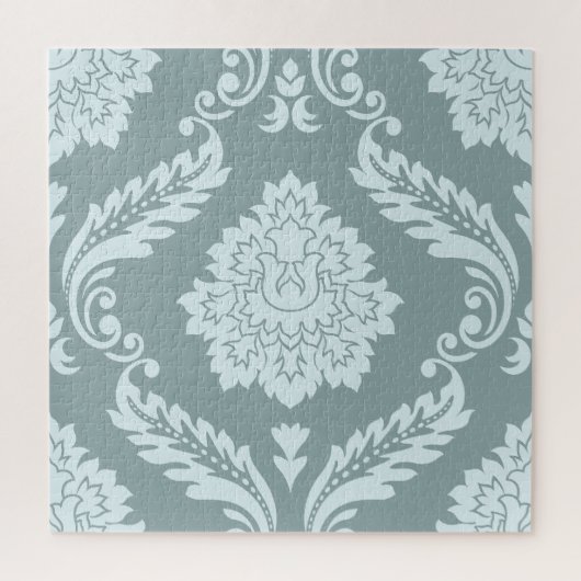 Rococo Damask Lg Pattern Duck Egg Blue+Teal Legpuzzel (Verticaal)