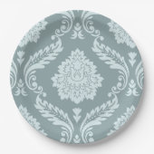Rococo Damask Lg Pattern Duck Egg Blue+Teal Papieren Bordje (Voorkant)