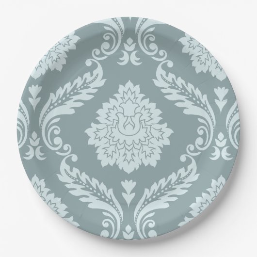 Rococo Damask Lg Pattern Duck Egg Blue+Teal Papieren Bordje (Voorkant)