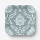 Rococo Damask Lg Pattern Duck Egg Blue+Teal Papieren Bordje (Voorkant)