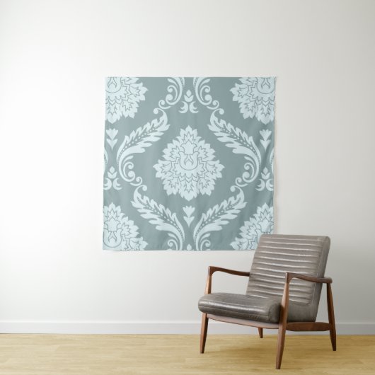 Rococo Damask Lg Pattern Duck Egg Blue+Teal Wandkleed (In situ)