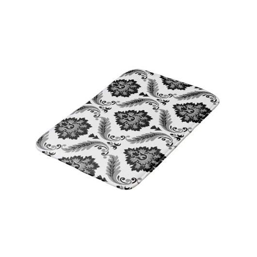 Rococo Damask Lg Pattern Grey Black White Badmat (Gekanteld)