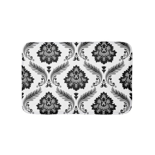 Rococo Damask Lg Pattern Grey Black White Badmat (Voorkant)