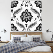 Rococo Damask Lg Pattern Grey Black White Canvas Afdruk (Insitu (Slaapkamer))