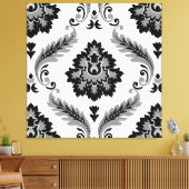 Rococo Damask Lg Pattern Grey Black White Canvas Afdruk (Insitu (Woonkamer))