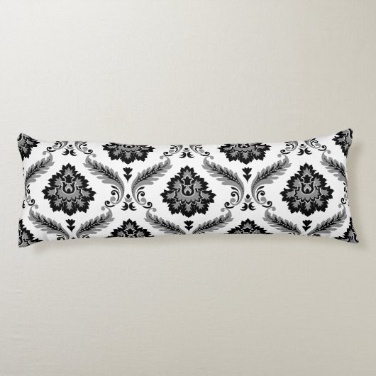 Rococo Damask Lg Pattern Grey Black White Lichaamskussen (Achterkant)