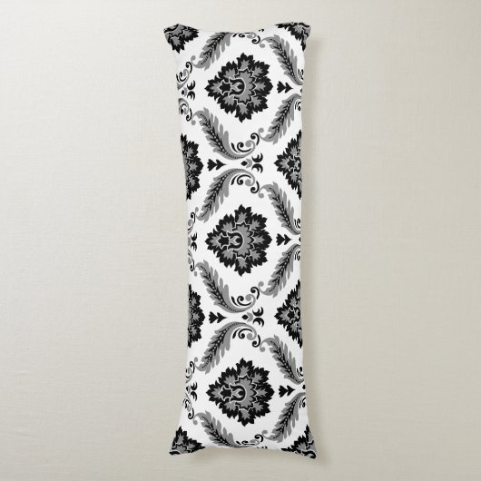 Rococo Damask Lg Pattern Grey Black White Lichaamskussen (Voorkant Verticaal)