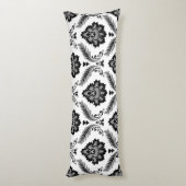Rococo Damask Lg Pattern Grey Black White Lichaamskussen (Achterkant (Verticaal))