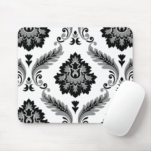 Rococo Damask Lg Pattern Grey Black White Muismat (Met muis)