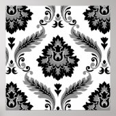 Rococo Damask Lg Pattern Grey Black White Poster (Voorkant)