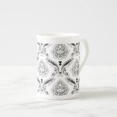 Rococo Damask Lijnpatroon Zwart op Wit Porselein Kop (Voorkant rechts)