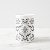Rococo Damask Lijnpatroon Zwart op Wit Porselein Kop (Voorkant)