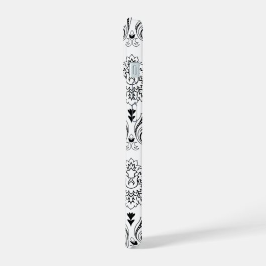 Rococo Damask Line Pattern Black on White iPhone 15 Case (Linkerkant)