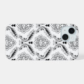 Rococo Damask Line Pattern Black on White iPhone 15 Case (Achterkant horizontaal)