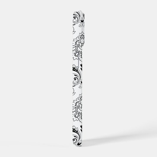 Rococo Damask Line Pattern Black on White iPhone 15 Case (Rechterkant)