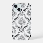 Rococo Damask Line Pattern Black on White iPhone 15 Case (Achterkant)