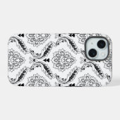Rococo Damask Line Pattern Black on White iPhone 15 Case (Achterkant horizontaal)
