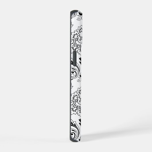 Rococo Damask Line Pattern Black on White iPhone 15 Case (Rechterkant)