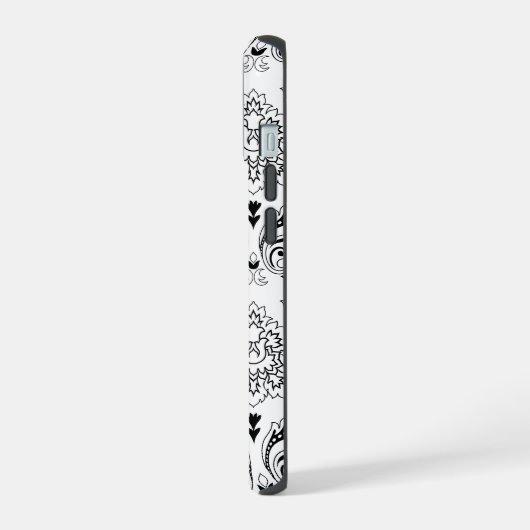 Rococo Damask Line Pattern Black on White iPhone 15 Case (Linkerkant)