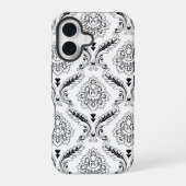 Rococo Damask Line Pattern Black on White iPhone 16 Hoesje (Achterkant)