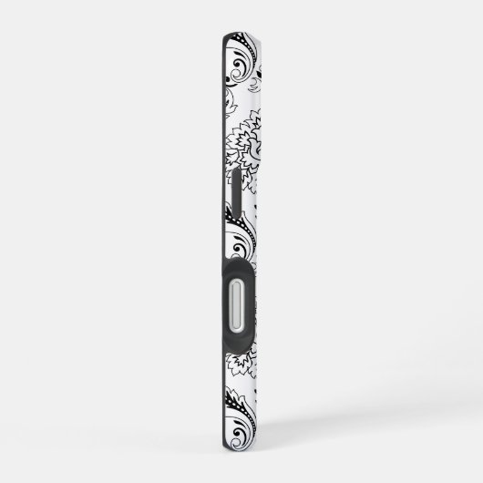 Rococo Damask Line Pattern Black on White iPhone 16 Hoesje (Rechterkant)