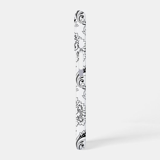 Rococo Damask Line Pattern Black on White iPhone 16 Hoesje (Linkerkant)