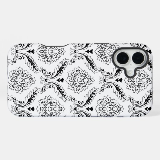 Rococo Damask Line Pattern Black on White iPhone Hoesje (Achterkant horizontaal)