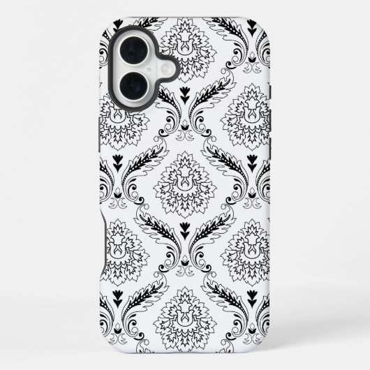 Rococo Damask Line Pattern Black on White iPhone Hoesje (Achterkant)