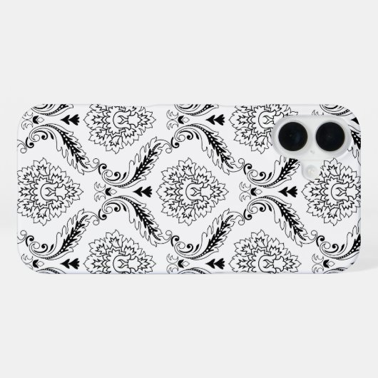 Rococo Damask Line Pattern Black on White iPhone Hoesje (Achterkant horizontaal)