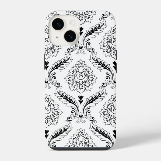 Rococo Damask Line Pattern Black on White iPhone Hoesje (Achterkant)