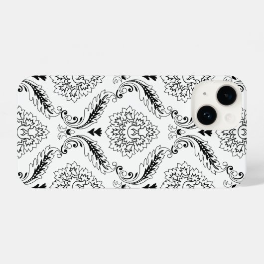 Rococo Damask Line Pattern Black on White iPhone Hoesje (Achterkant horizontaal)