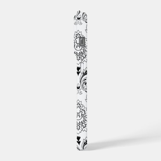 Rococo Damask Line Pattern Black on White iPhone Hoesje (Linkerkant)