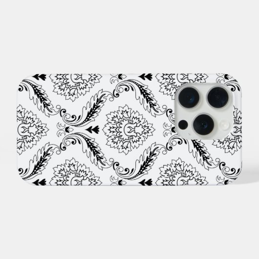 Rococo Damask Line Pattern Black on White iPhone Hoesje (Achterkant horizontaal)