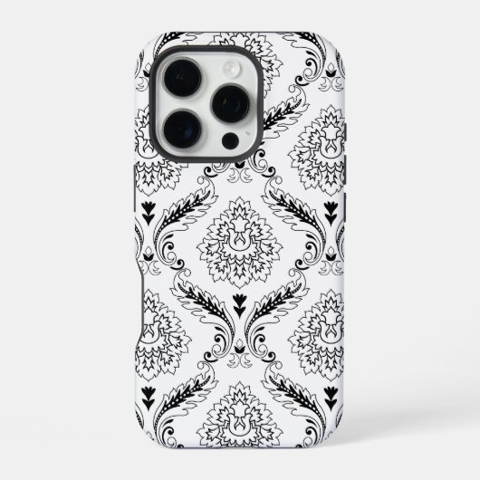 Rococo Damask Line Pattern Black on White iPhone Hoesje (Achterkant)