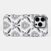 Rococo Damask Line Pattern Black on White iPhone Hoesje (Achterkant horizontaal)