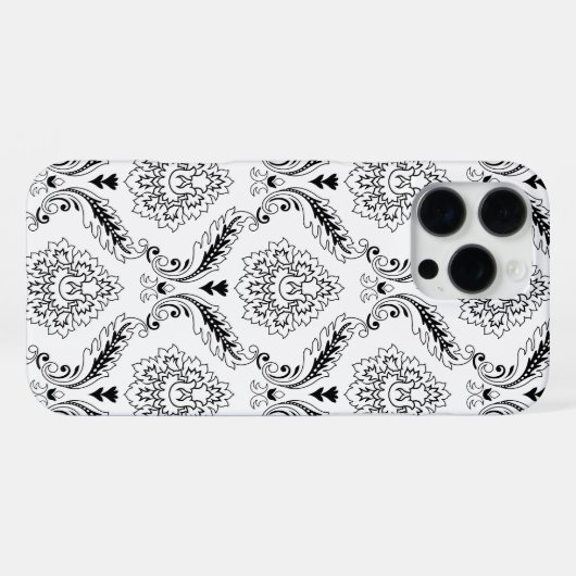 Rococo Damask Line Pattern Black on White iPhone Hoesje (Achterkant horizontaal)