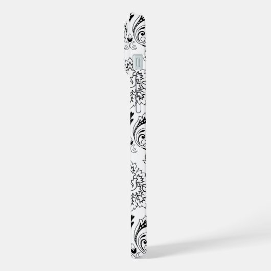 Rococo Damask Line Pattern Black on White iPhone Hoesje (Linkerkant)
