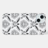 Rococo Damask Line Pattern Black on White iPhone Hoesje (Achterkant horizontaal)
