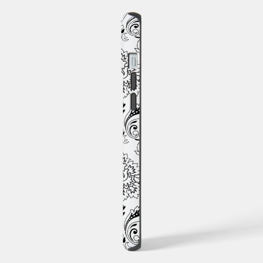 Rococo Damask Line Pattern Black on White iPhone Hoesje (Linkerkant)